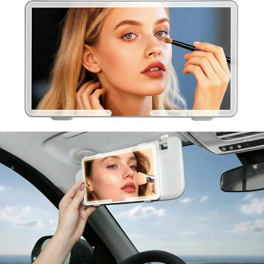 LED Vanity Mirror for Car Visor – 3-Color Makeup Mirror with Dimmable Brightness & HD Glass – Touch Button, Universal Fit Car Sun Visor Mirror with Built-In LED Lights