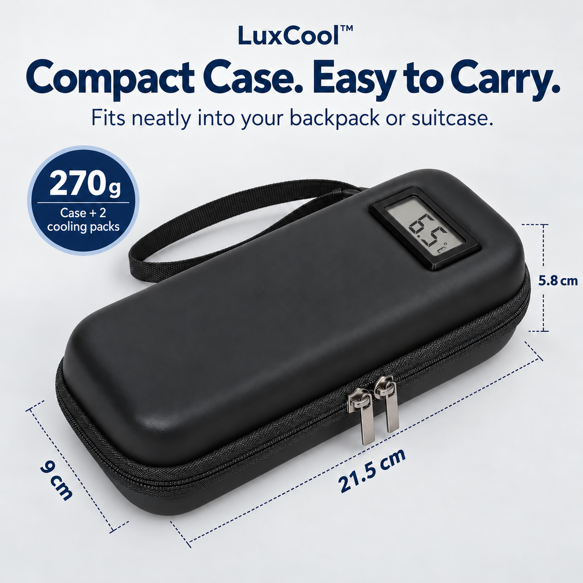 LuxCool™ I Insulin Cooler Case with Temperature Display I 6+ Hours of Cooling